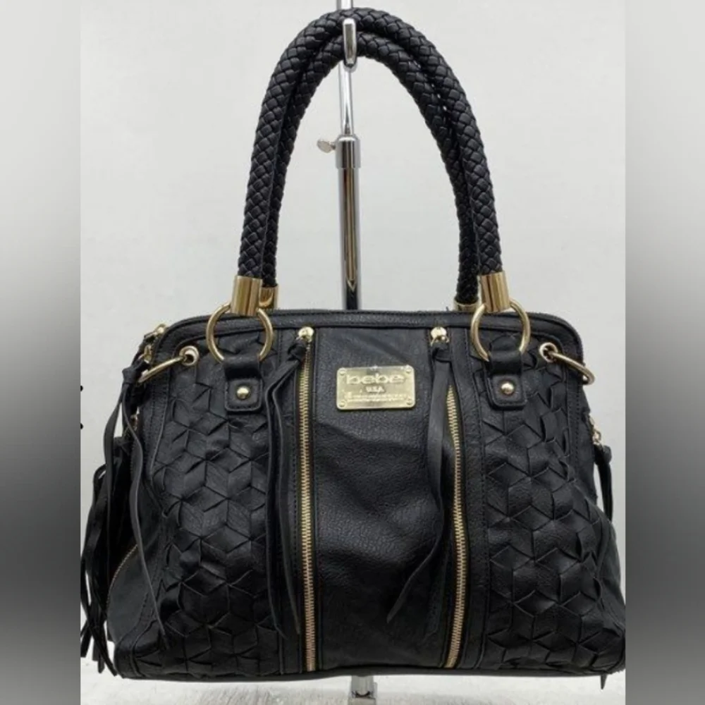 Bebe Black Satchel with Gold Accents